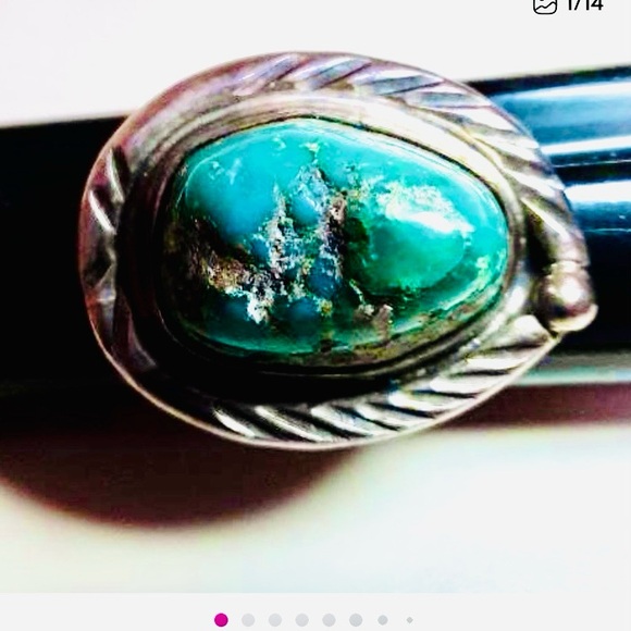 Old Pawn Silver and  Royston Turquoise Nugget Ring - Picture 3 of 13